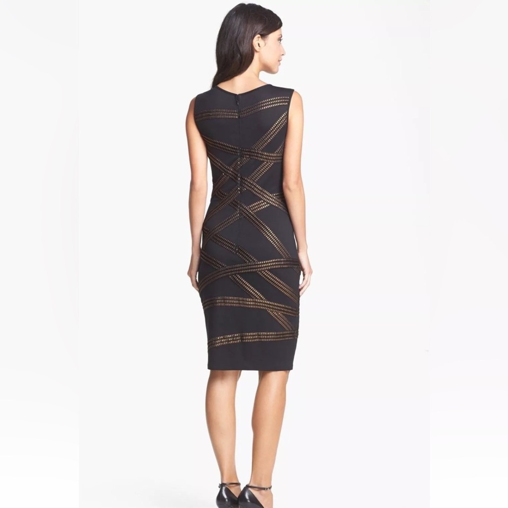 Tadashi Shoji women’s large black metallic foil stripe textured dress career - Picture 2 of 12